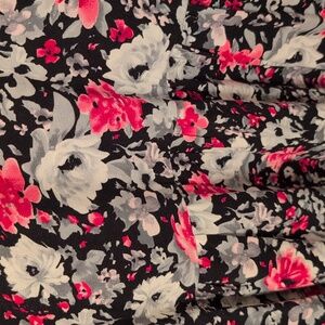 EUC Ulla Popken Empire Waist Floral Maxi Dress - Black Pink, Gray & White 12/14